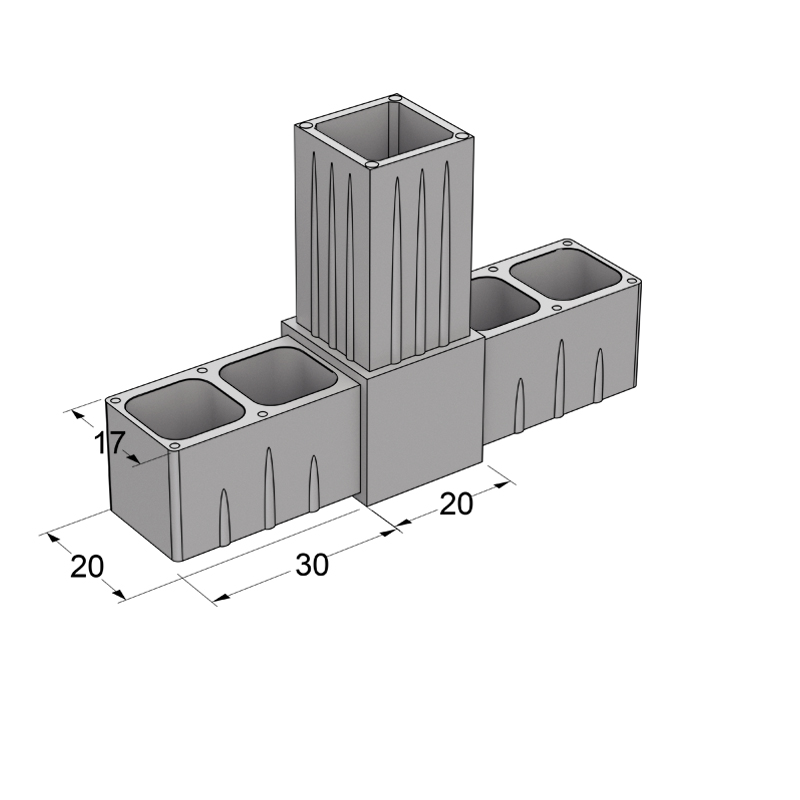 T TYPE 3 WAY CONNECTOR 20x20 / GRAY